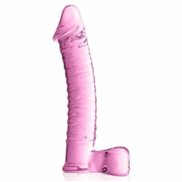 Gode en Verre avec testicules Glossy Toys N°15 Rose